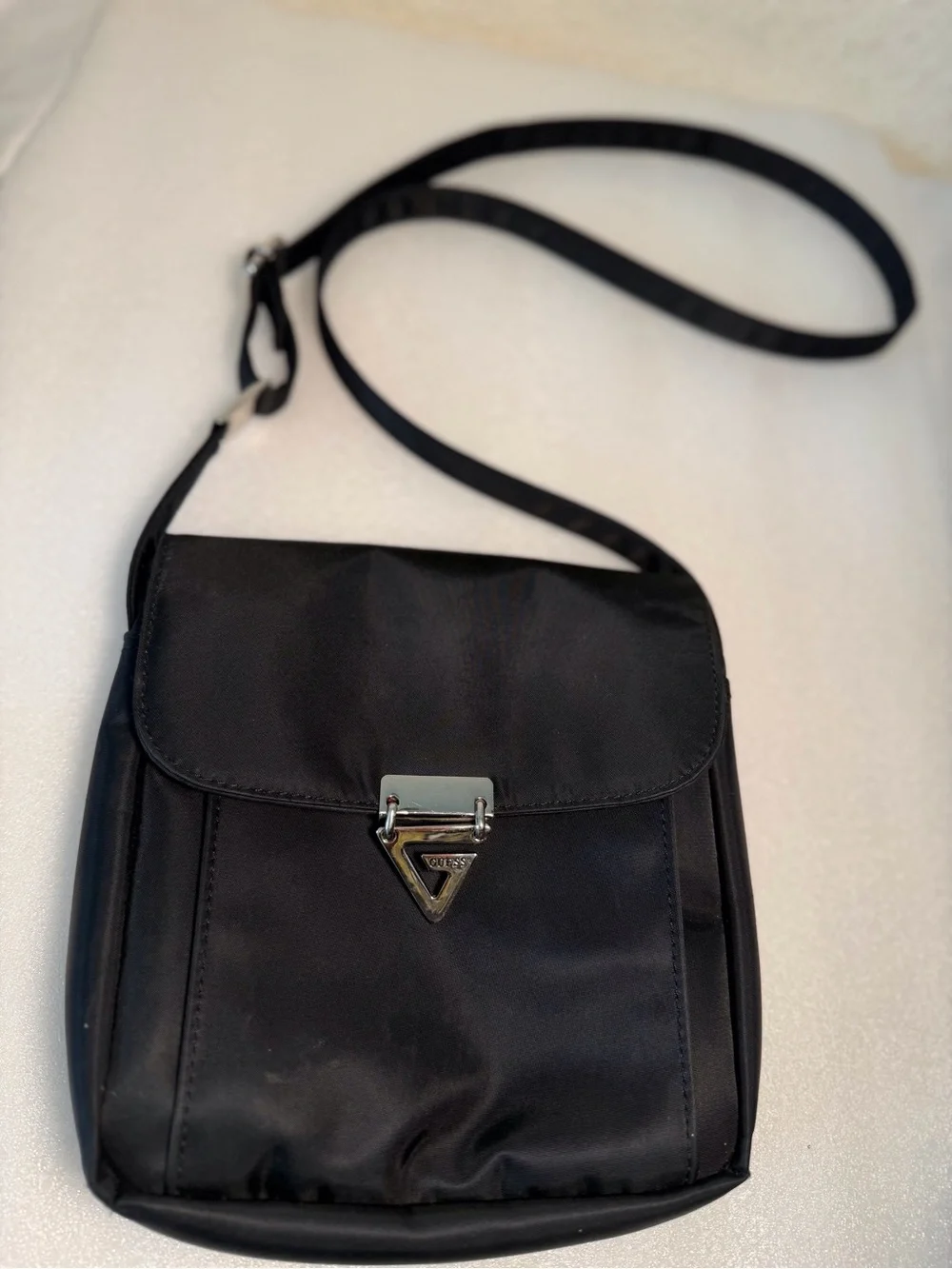 Guess Black Crossbody Messenger Bag with Silver Hardware
